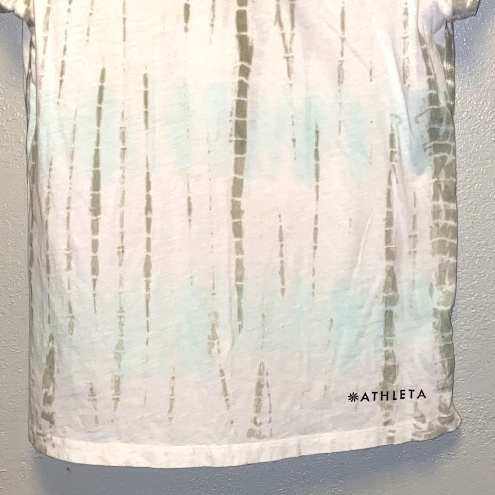 Athleta White Gray Blue Light Tie-Dye 100% Cotton Short Sleeve T-Shirt 4808 - Picture 3 of 10